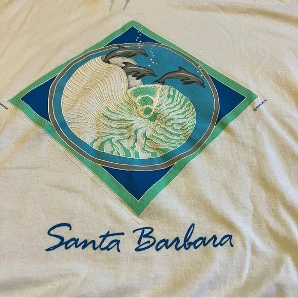 Vintage 1988 Santa Barbara Beach Short Sleeve Top nautilus dolphin print small - Picture 5 of 7